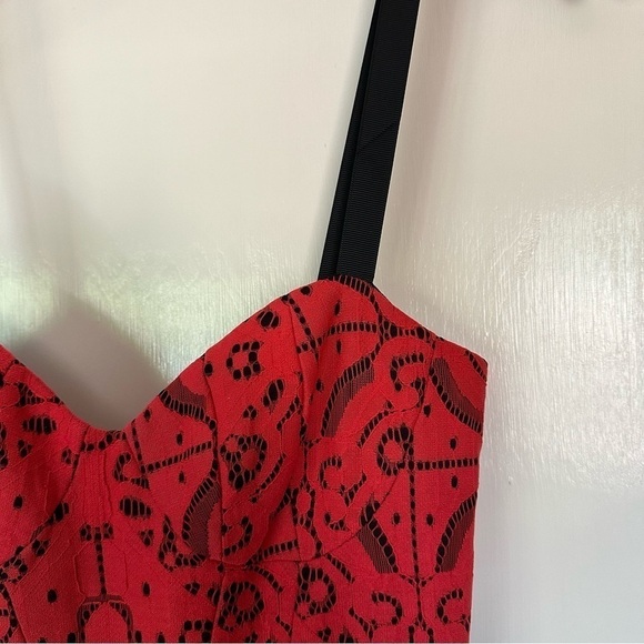 ASOS Dress Spaghetti Strap Red Floral Corset Bodice Sz 0 - Picture 4 of 11
